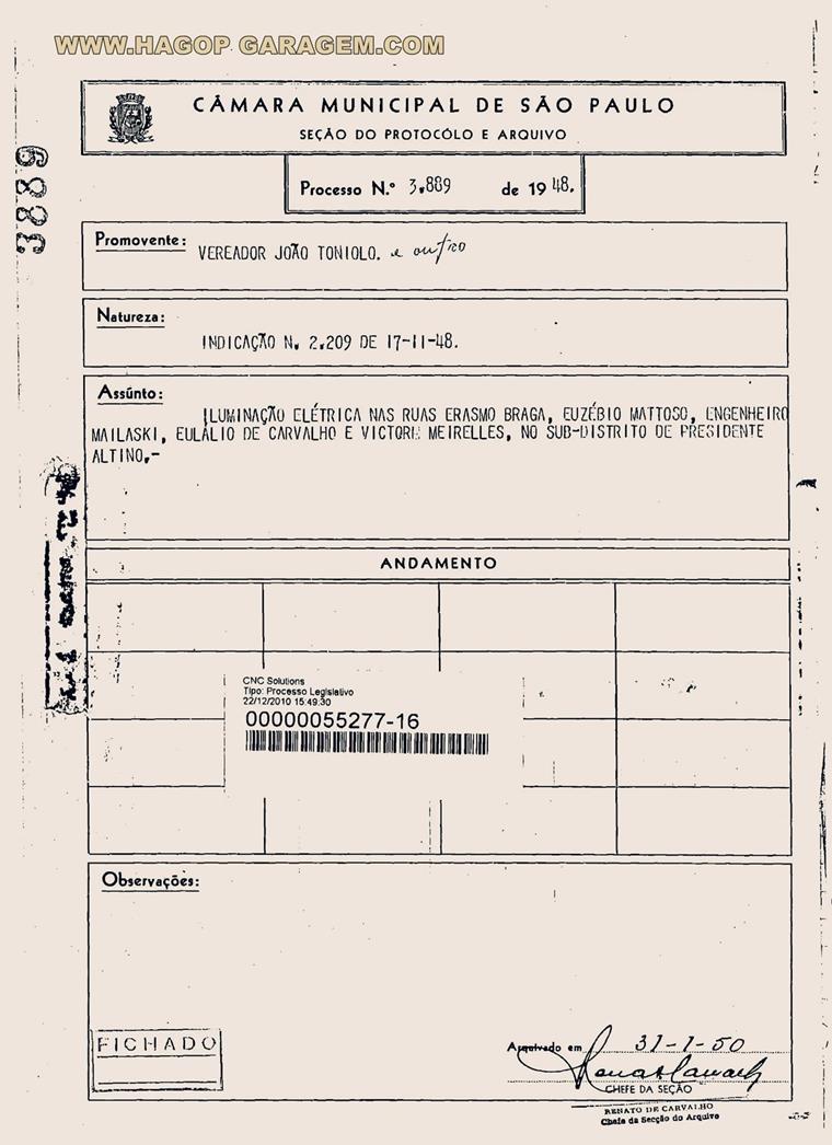 Iuminação Altino 1948 processo