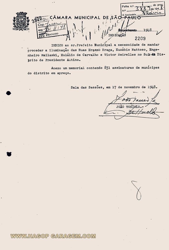 Iuminação Altino 1948 processo