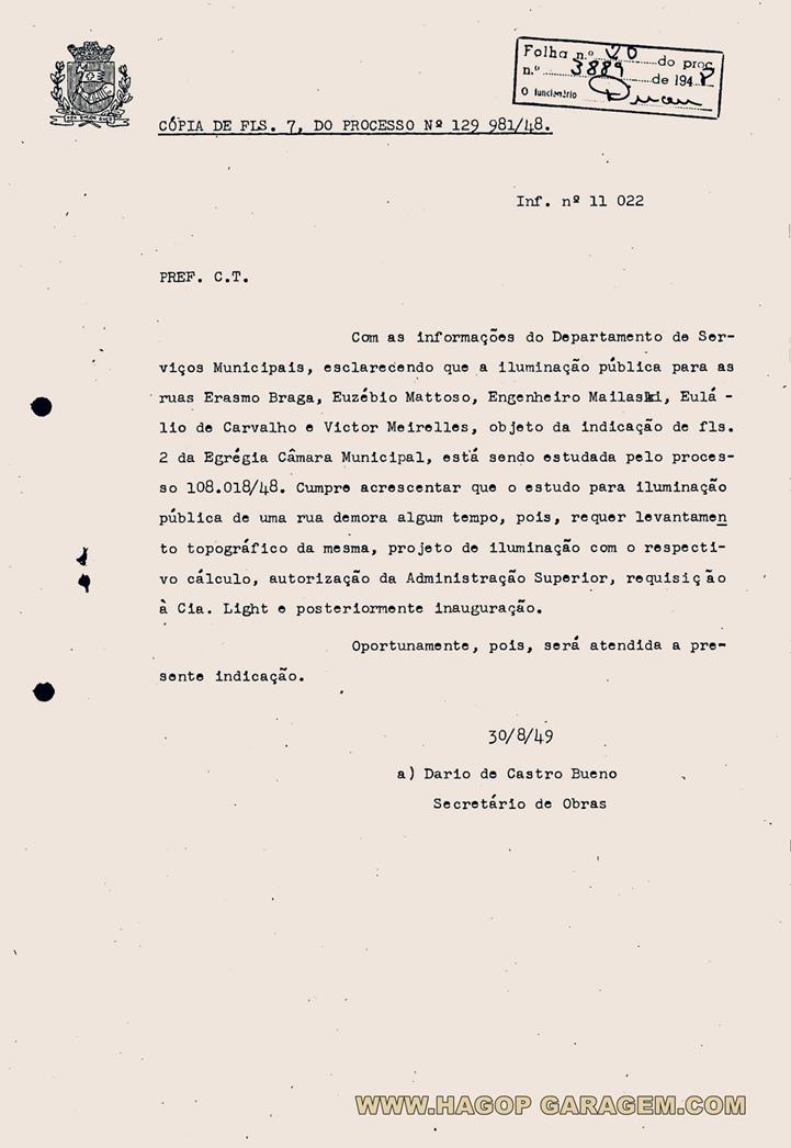 Iuminação Altino 1948 processo