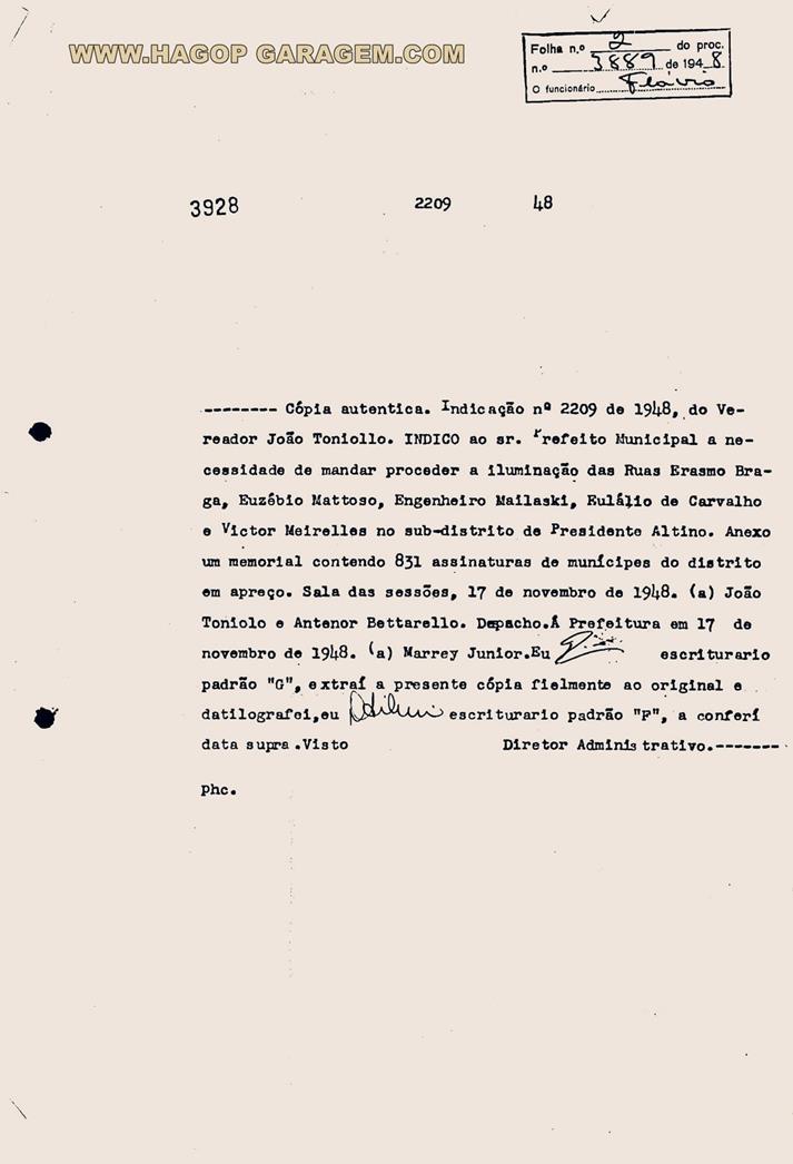 Iuminação Altino 1948 processo