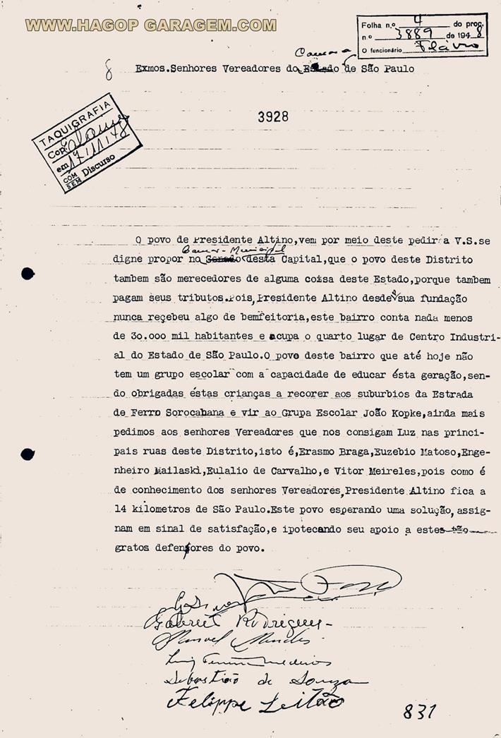 Iuminação Altino 1948 processo