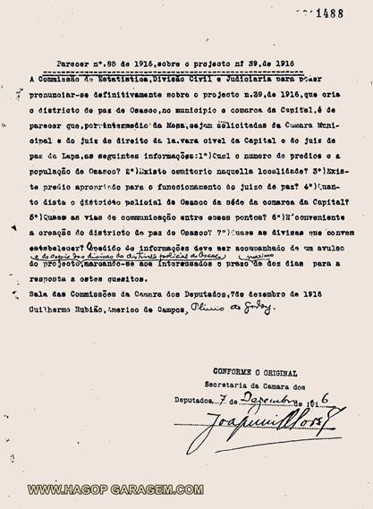 criação do distrito de paz de osasco 1916 processo