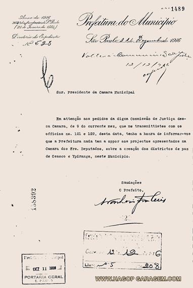 criação do distrito de paz de osasco 1916 processo